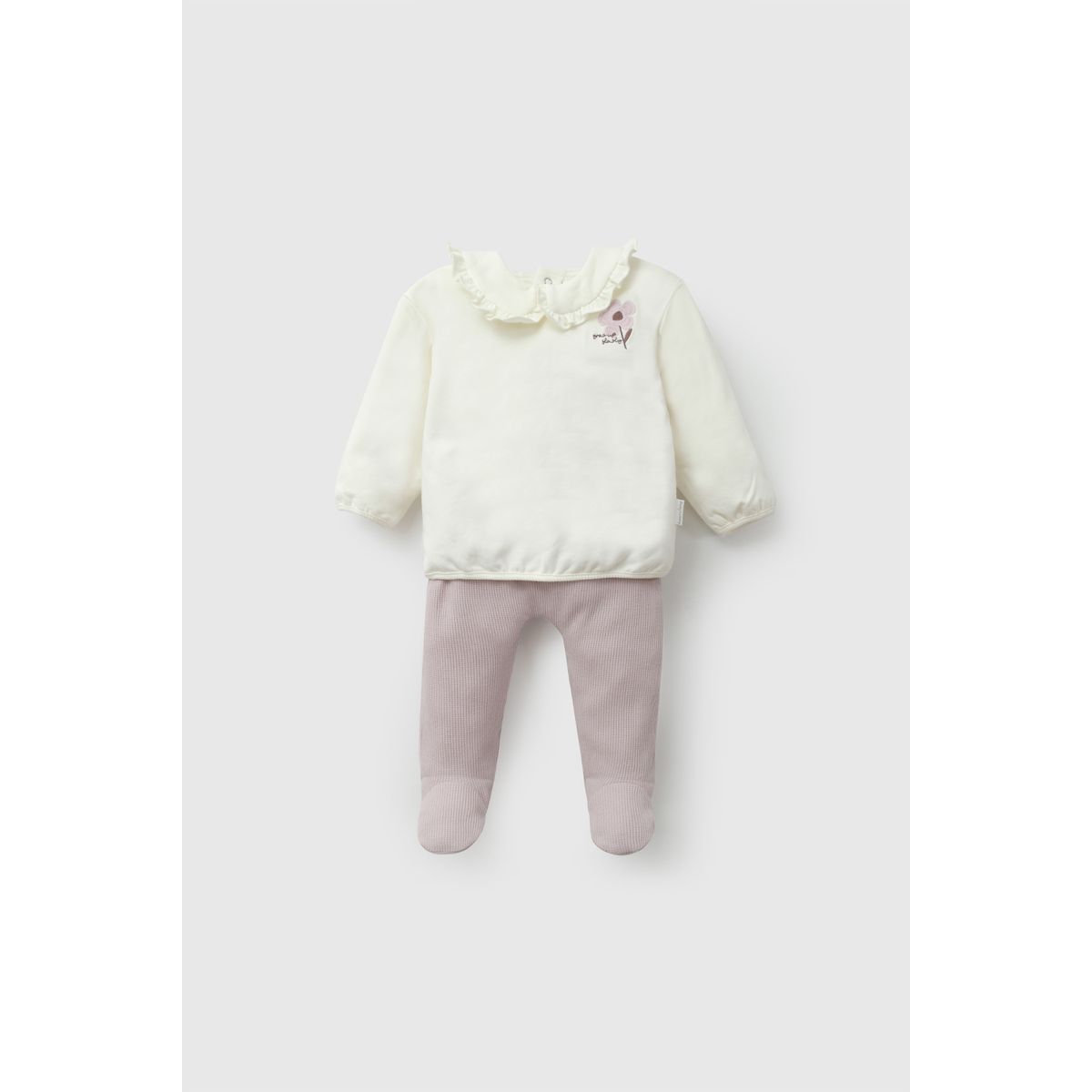 Conjunto flor bordada polycotton niña purpura RN a 6-9M